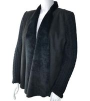 Multiples Womens Size L Open Cardigan with Faux Fur Lining Black SUPER SOFT!