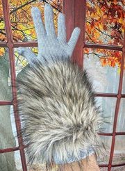 Michael Kors Faux Fur Long Tech Gloves - Gray - OS