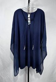 Tommy Bahama Women's Cotton Modal Lace Up Tunic Coverup Size L/XL Blue NWT