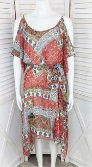 Signature Robbie Bee Patchwork Print Cold Shoulder Midi Dress Red Multi 6