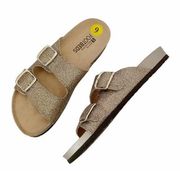 White Mountain Hollis Gold Glitter Double Strap Slide Sandal Women’s Size 9