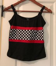 Medium Checkered Tank Top Spaghetti Strap Black White Red Shirt M