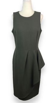 Structured Asymmetric Peplum Detail Sheath Dress in Olive