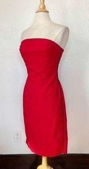 Vintage 90’s Red & Black Strapless Sheath Midi Dress