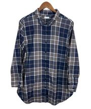 Garnet Hill Flannel‎ Tunic Button Up Shirt 16 Gray Plaid Organic Cotton