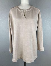 Pure J Jill Split Neck Sweater Size Medium PM Beige Organic Cotton Minimalist