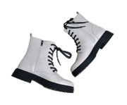 XAppeal White Black Faux Leather Lace Up Zipper Heeled Boots US 7