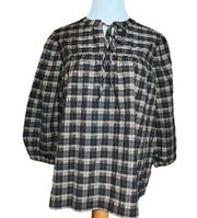 Barbour Lorelie Praline Gingham Plaid Popover Peasant Shirt Womens Size 6 New