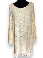 Jodifl Womens Dress Size M Cream Lace Overlay Boho Bell Sleeves Hippie NEW
