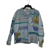 Chico's Women Denim Jacket Vintage 90's Bling Patchwork Multicolor Junior Size