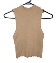 525 Cropped Mock Neck Rib Tank Ballerina Beige Sleeveless small NWT