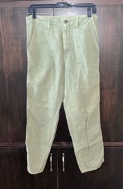 Mother Shaker Crop Pant, Army Green Linen Blend Size 28