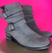 VINCE CAMUTO WEBEY GRAY SUEDE WRAP STRAP DOUBLE BUCKLE MOTO BOOT SIZE 8.5M 39