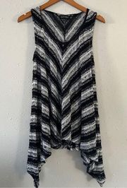 🦋 Charlie Paige Black White Chevron Sleeveless Blouse Boho Bohemian Large XL