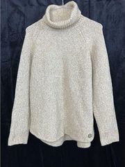 Michael Kors Sz L Gray/ White Marled Knit Cotton Alpaca Blend Turtleneck Sweater