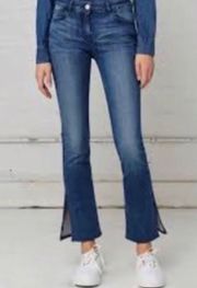 Flared Split Hem Blue Jeans