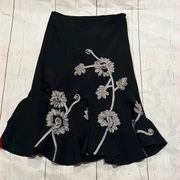 Sunny Leigh black embroidered ruffled midi skirt petite