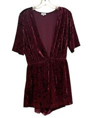 Tobi Crushed Velvet Red Deep V  Romper Women’s Size Large