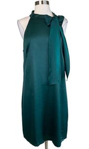 Women's Cocktail Dress Size 14 Green Satin Sleeveless Halter Shift