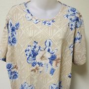 Fashion Bug Beige/Blue Floral Short Sleeve Scoop Neck Tee Size 1XL