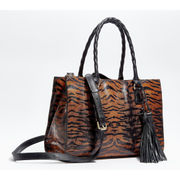 Primrose Satchel Leather Adjustable Strap Tassel Fox Tiger Brown