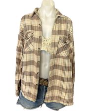 Halloween Flannel Plaid Shacket Shirt LARGE Oversize One of Kind Graveyard Rodeo