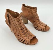 Paul Green brown woven leather peep toe high heel sandals