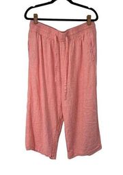 Zac & Rachel Pink Peach Linen Blend Culottes Pull On Drawstring Pants