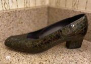 St. John Greenish brown size 7.5 Patent Leather Snake Print Heels Made in Italy