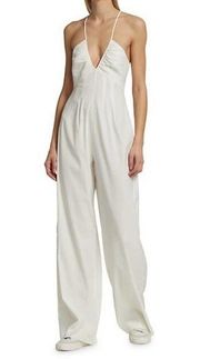 Rag & Bone white Mimi Plunging Wide-Leg linen Jumpsuit