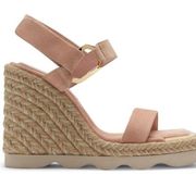 NWT Good American Pale Pink Genuine Suede Leather Espadrille Wedge Sandal Sz 10