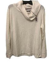 IZOD Womens Ivory Cowl Neck Zipper Neck Detail Pullover Sweater