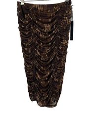 House Of Harlow 1960 Ruched Fully Lined Brown & Tan Midi Pencil Skirt Size S