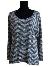 Soulmates Womens Blouse Size XL Black Gray Chevron Knit Top Shirt