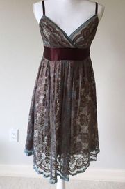 Dress with blue and brown floral print