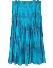 Coldwater Creek Women's Size Large Pull On Broomstick Maxi Skirt Ikat Blue