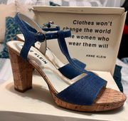 Denim And Cork Heel Sandals