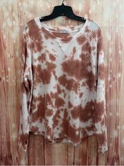 Sweet Romeo Mocha Tie Dye Waffle Knit Thermal Long Sleeve T Shirt