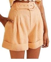 Farm Rio Pleated Front Tailored Linen Shorts Beige Women's Size Large NWT $145