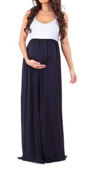 Mother Bee Maternity Navy Blue and White Maxi Dress. Size small