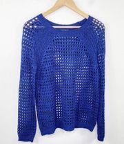 Lucca Couture Blue Long Sleeve Pullover Mesh Sweater Women's Size Small S