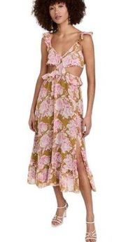Likely Katerina Dress Womens Size 10 Pink Floral Cut Out Sleeveless Midi