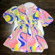 Sincerely Jules Colorful Abstract Puff Sleeve Mini Dress