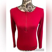 Harley Davidson Womens Bright Red 1/4 Zip Cotton Blouse Rhinestones Size M