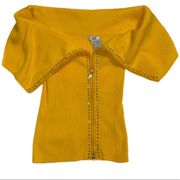 NWT Cache Yellow Rhinestone Zipper Sweater