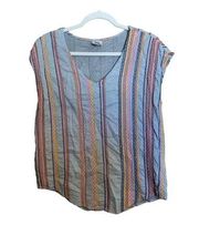 Ivy Jane Womens Size XS Multicolor Embroidered Stripe Scoop Neck Boho Blouse