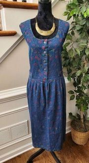 Vintage Saddlebred Blue 100% Cotton Scoop Neck Sleeveless Knee Length Dress 20W