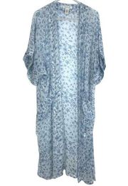 NWOT Rachel Zoe White and Blue Floral Kimono Sleeve Duster OSFA