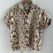 Rachel Zoe 100% Linen Collared Front Button Shirt Leaf Branch Floral Print Small