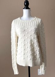 Vince Camuto  | Cream Pom Pom Chunky Cable Knit Sweater Sz M